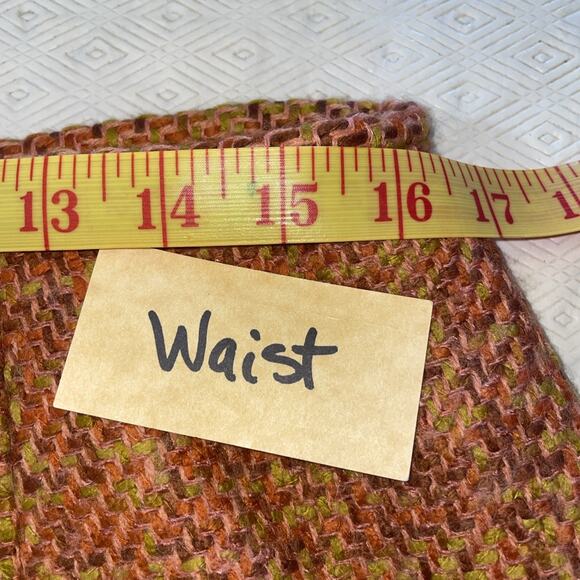 British Khaki Orange Purple Lime Tweed Lined Knee Length Pencil Skirt Size 12 - Picture 10 of 13